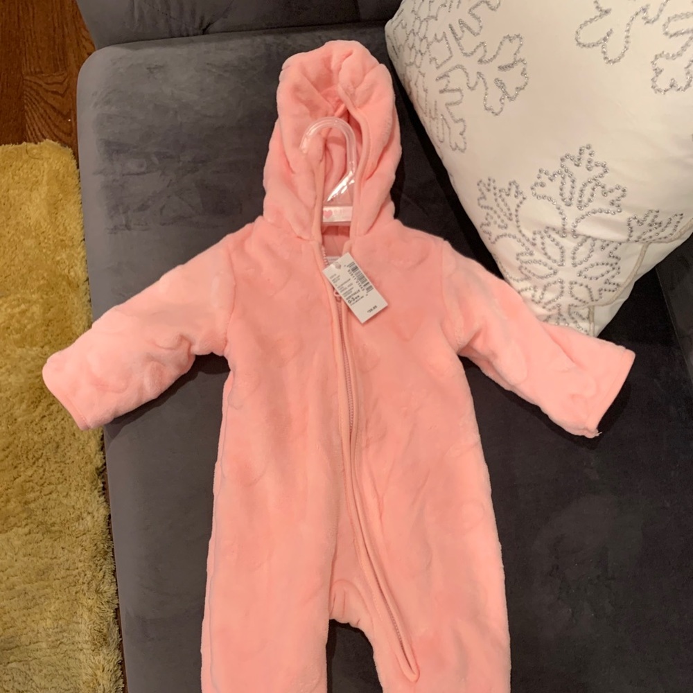 NWT Pink 0-3 Snowsuit with Hearts